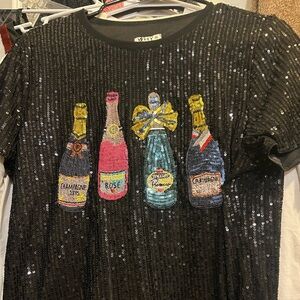 Sequin Black T-Shirt with Bottle Design